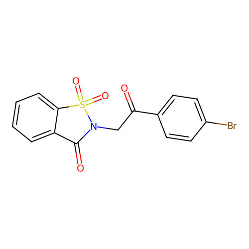 2-[2-(4-bromophenyl)-2-oxoethyl]-1,2-benzothiazol-3(2H)-one 1,1-dioxide structure
