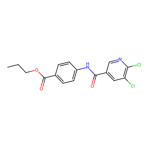 Propyl 4-(5,6-dichloropyridine-3-amido)benzoate structure