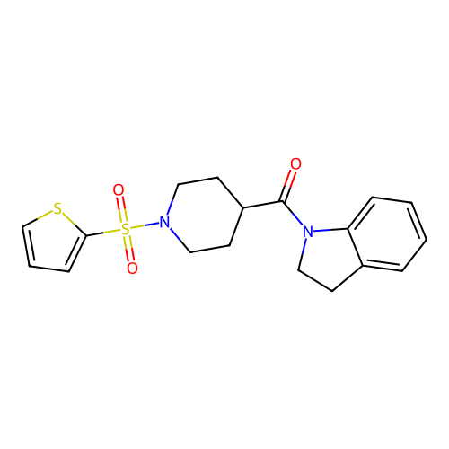 2,3-Dihydroindol-1-yl-(1-thiophen-2-ylsulfonylpiperidin-4-yl)methanone structure