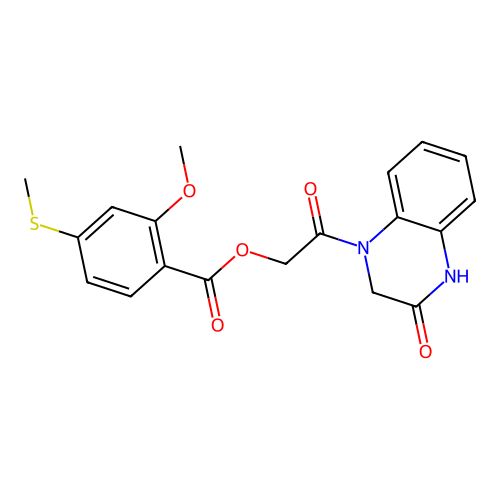 [2-oxo-2-(3-oxo-2,4-dihydroquinoxalin-1-yl)ethyl] 2-methoxy-4-methylsulfanylbenzoate structure