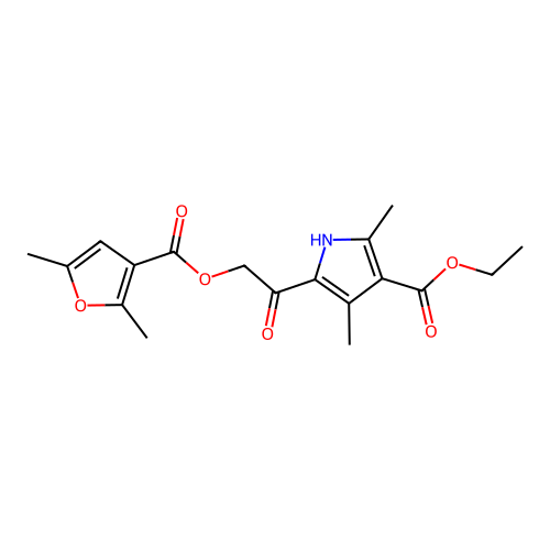 Ethyl 5-[2-(2,5-dimethylfuran-3-carbonyl)oxyacetyl]-2,4-dimethyl-1H-pyrrole-3-carboxylate structure