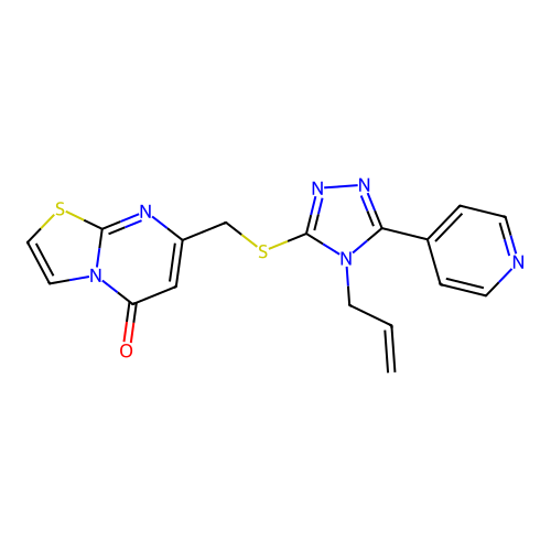 7-[(4-prop-2-enyl-5-pyridin-4-yl-1,2,4-triazol-3-yl)sulfanylmethyl]-[1,3]thiazolo[3,2-a]pyrimidin-5-one structure