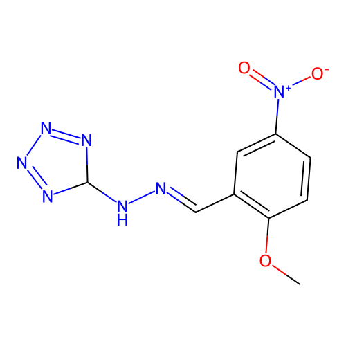 N-[(2-methoxy-5-nitrophenyl)methylideneamino]-5H-tetrazol-5-amine structure
