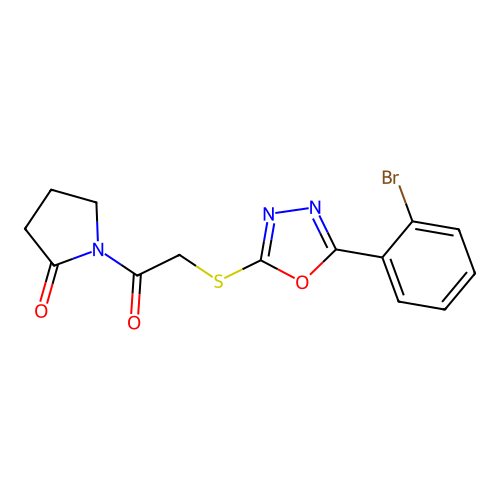 1-{2-[5-(2-Bromophenyl)-1,3,4-oxadiazol-2-ylthio]acetyl}pyrrolidin-2-one structure