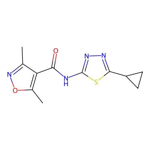 N-(5-cyclopropyl-1,3,4-thiadiazol-2-yl)-3,5-dimethyl-1,2-oxazole-4-carboxamide structure