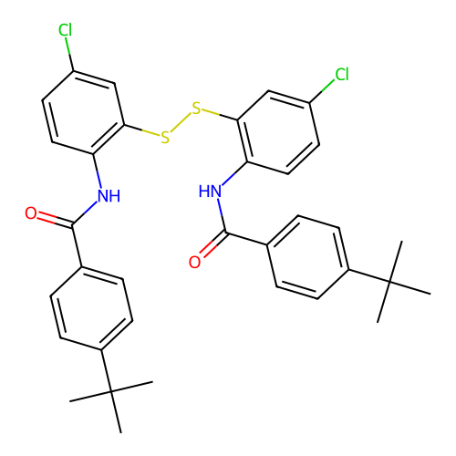 N,N'-(Disulfanediylbis(4-chloro-2,1-phenylene))bis(4-(tert-butyl)benzamide) structure