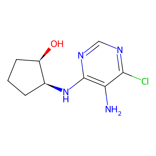 cis-(1R,2S)-2-[(5-amino-6-chloropyrimidin-4-yl)amino]cyclopentan-1-ol structure