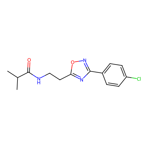 N-{2-[3-(4-chlorophenyl)-1,2,4-oxadiazol-5-yl]ethyl}-2-methylpropanamide structure