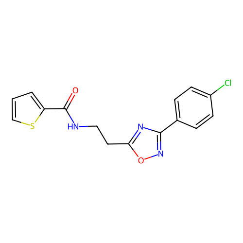 N-(2-(3-(4-chlorophenyl)-1,2,4-oxadiazol-5-yl)ethyl)thiophene-2-carboxamide structure