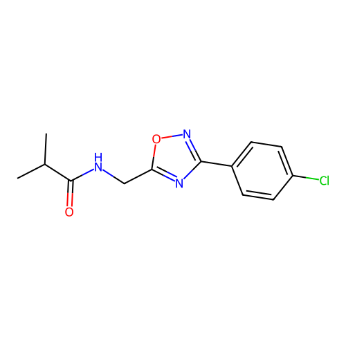 N-[[3-(4-chlorophenyl)-1,2,4-oxadiazol-5-yl]methyl]-2-methylpropanamide structure