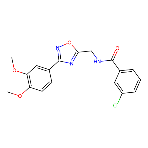 3-chloro-N-[[3-(3,4-dimethoxyphenyl)-1,2,4-oxadiazol-5-yl]methyl]benzamide structure