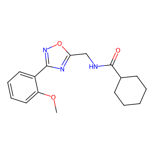 N-[[3-(2-methoxyphenyl)-1,2,4-oxadiazol-5-yl]methyl]cyclohexanecarboxamide structure