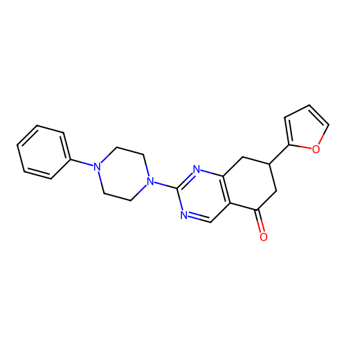 7-(furan-2-yl)-2-(4-phenylpiperazin-1-yl)-7,8-dihydroquinazolin-5(6H)-one structure