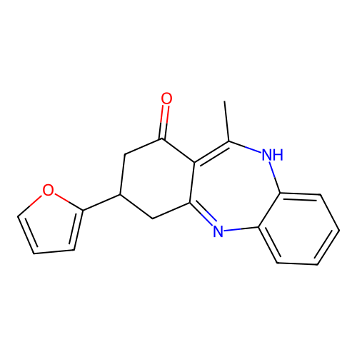 3-(2-furyl)-11-methyl-2,3,4,5-tetrahydro-1H-dibenzo[b,e][1,4]diazepin-1-one structure