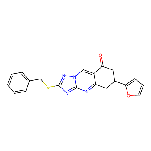 2-(benzylthio)-6-(2-furyl)-6,7-dihydro[1,2,4]triazolo[5,1-b]quinazolin-8(5H)-one structure