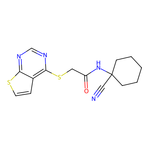 N-(1-cyanocyclohexyl)-2-{thieno[2,3-d]pyrimidin-4-ylsulfanyl}acetamide structure