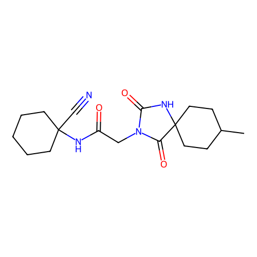 N-(1-cyanocyclohexyl)-2-(8-methyl-2,4-dioxo-1,3-diazaspiro[4.5]decan-3-yl)acetamide structure