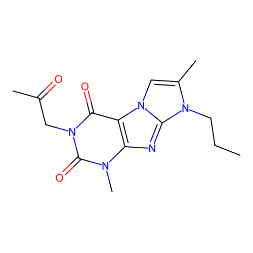 1,7-dimethyl-3-(2-oxopropyl)-8-propyl-1H-imidazo[2,1-f]purine-2,4(3H,8H)-dione structure