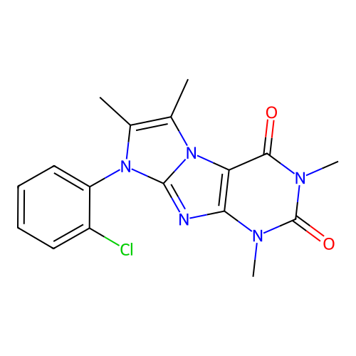6-(2-Chlorophenyl)-2,4,7,8-tetramethylpurino[7,8-a]imidazole-1,3-dione structure