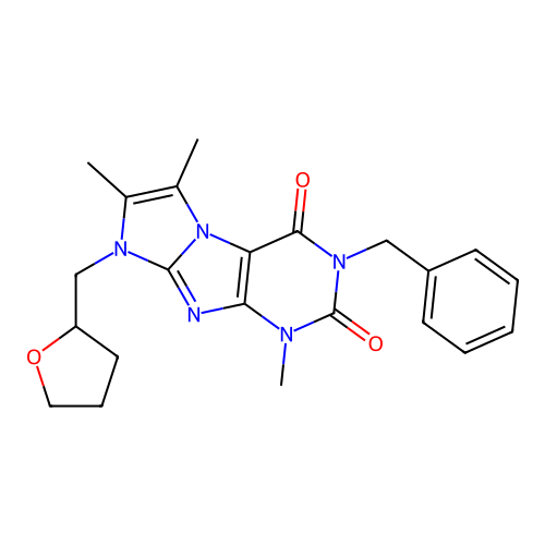 2-Benzyl-4,7,8-trimethyl-6-(oxolan-2-ylmethyl)purino[7,8-a]imidazole-1,3-dione structure