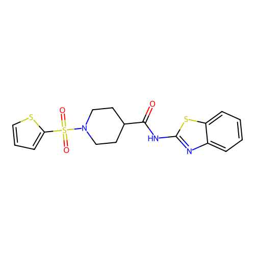 N-(benzo[d]thiazol-2-yl)-1-(thiophen-2-ylsulfonyl)piperidine-4-carboxamide structure