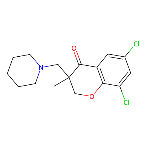 6,8-dichloro-3-methyl-3-(piperidin-1-ylmethyl)-2H-chromen-4-one structure