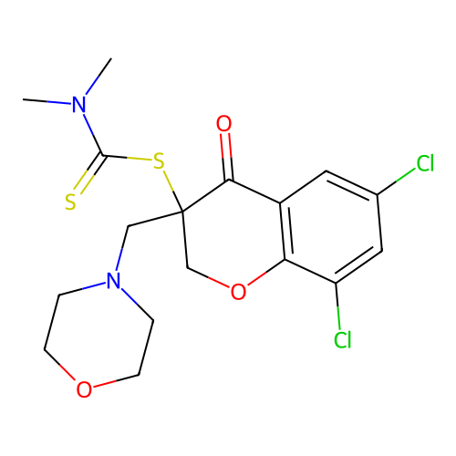 [6,8-dichloro-3-(morpholin-4-ylmethyl)-4-oxo-2H-chromen-3-yl] N,N-dimethylcarbamodithioate structure