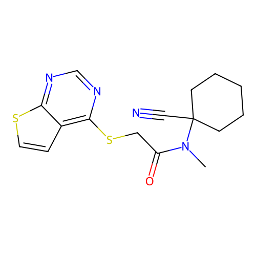 N-(1-cyanocyclohexyl)-N-methyl-2-{thieno[2,3-d]pyrimidin-4-ylsulfanyl}acetamide structure