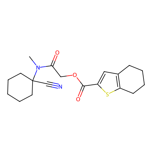 [(1-cyanocyclohexyl)(methyl)carbamoyl]methyl 4,5,6,7-tetrahydro-1-benzothiophene-2-carboxylate structure
