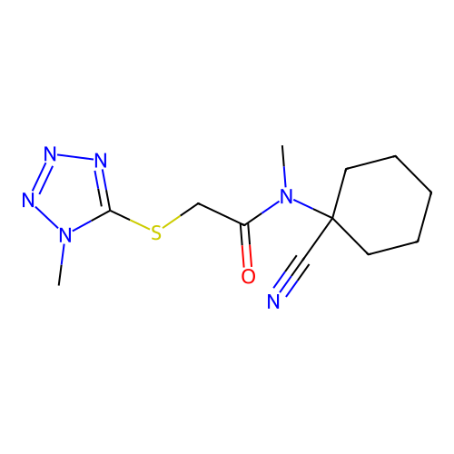 N-(1-cyanocyclohexyl)-N-methyl-2-(1-methyltetrazol-5-yl)sulfanylacetamide structure
