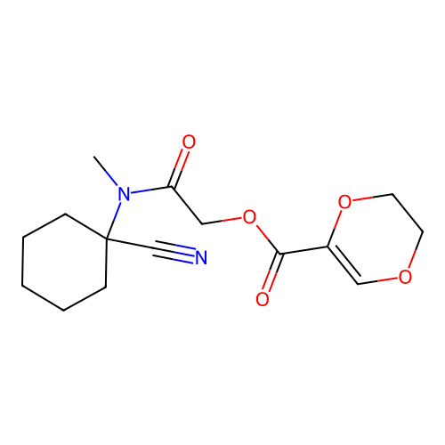 [(1-cyanocyclohexyl)(methyl)carbamoyl]methyl 5,6-dihydro-1,4-dioxine-2-carboxylate structure