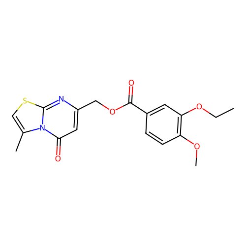 (3-methyl-5-oxo-[1,3]thiazolo[3,2-a]pyrimidin-7-yl)methyl 3-ethoxy-4-methoxybenzoate structure