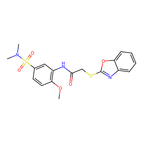 2-(2-Benzoxazolylthio)-N-[5-[(dimethylamino)sulfonyl]-2-methoxyphenyl]acetamide structure