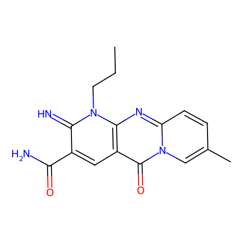 2-imino-8-methyl-5-oxo-1-propyl-1,5-dihydro-2H-dipyrido[1,2-a:2',3'-d]pyrimidine-3-carboxamide structure