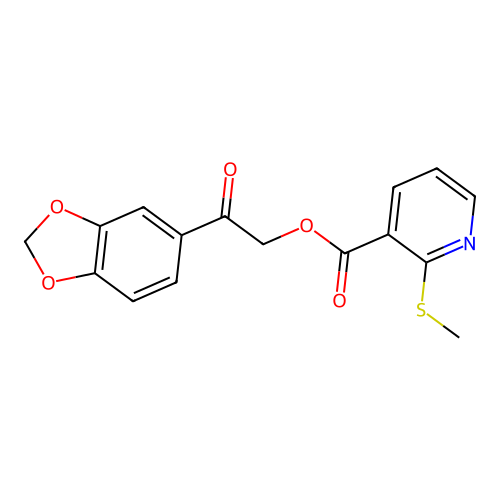 2-(1,3-Dioxaindan-5-yl)-2-oxoethyl 2-(methylsulfanyl)pyridine-3-carboxylate structure