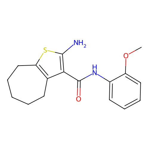 2-amino-N-(2-methoxyphenyl)-5,6,7,8-tetrahydro-4H-cyclohepta[b]thiophene-3-carboxamide structure