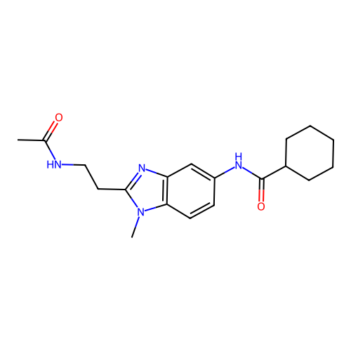 N-{2-[2-(acetylamino)ethyl]-1-methyl-1H-benzimidazol-5-yl}cyclohexanecarboxamide structure