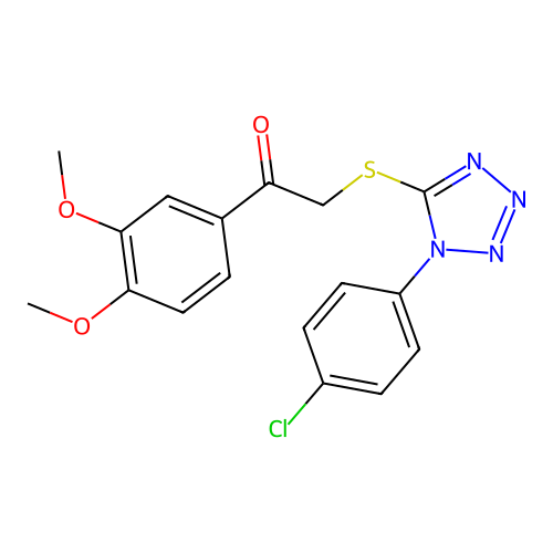 2-[1-(4-Chlorophenyl)tetrazol-5-yl]sulfanyl-1-(3,4-dimethoxyphenyl)ethanone structure