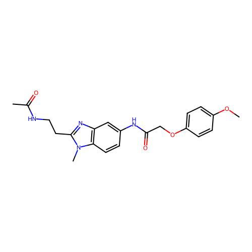 N-[2-(2-acetamidoethyl)-1-methylbenzimidazol-5-yl]-2-(4-methoxyphenoxy)acetamide structure