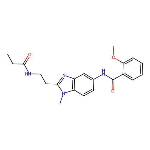 2-methoxy-N-{1-methyl-2-[2-(propanoylamino)ethyl]-1H-benzimidazol-5-yl}benzamide structure