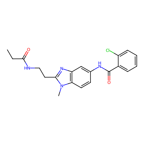 2-chloro-N-{1-methyl-2-[2-(propanoylamino)ethyl]-1H-benzimidazol-5-yl}benzamide structure