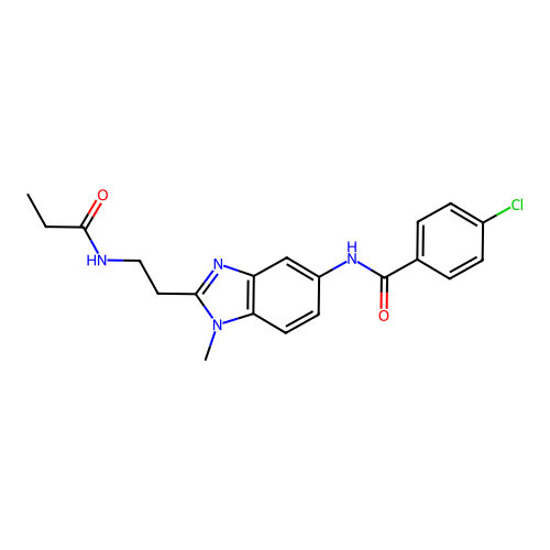 4-chloro-N-{1-methyl-2-[2-(propanoylamino)ethyl]-1H-benzimidazol-5-yl}benzamide structure