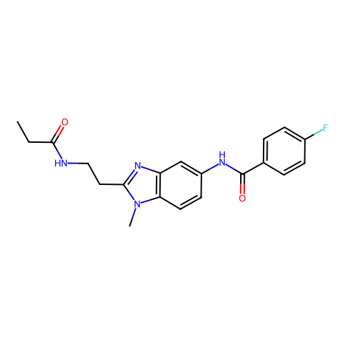 4-fluoro-N-(1-methyl-2-(2-propionamidoethyl)-1H-benzo[d]imidazol-5-yl)benzamide structure