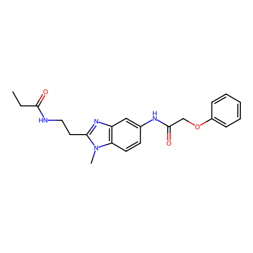 N-(2-{1-methyl-5-[(phenoxyacetyl)amino]-1H-benzimidazol-2-yl}ethyl)propanamide structure