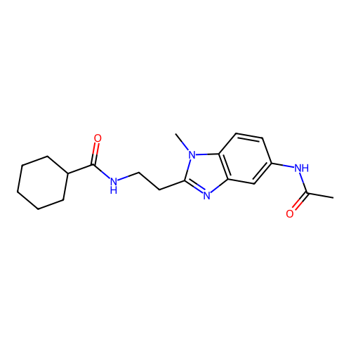 N-{2-[2-(cyclohexylcarbonylamino)ethyl]-1-methylbenzimidazol-5-yl}acetamide structure
