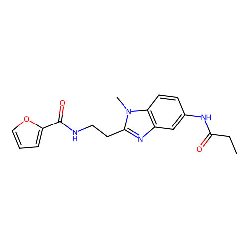 N-{2-[2-(2-furylcarbonylamino)ethyl]-1-methylbenzimidazol-5-yl}propanamide structure