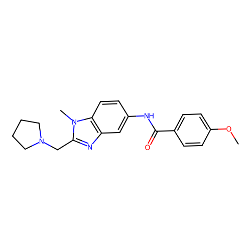 4-methoxy-N-[1-methyl-2-(pyrrolidin-1-ylmethyl)benzimidazol-5-yl]benzamide structure