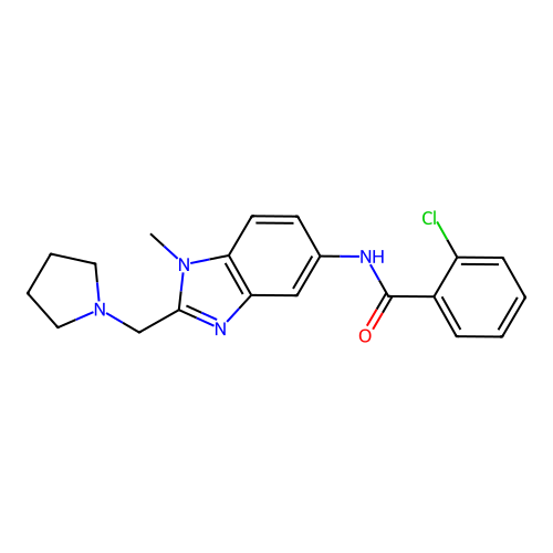2-chloro-N-[1-methyl-2-(pyrrolidin-1-ylmethyl)-1H-benzimidazol-5-yl]benzamide structure