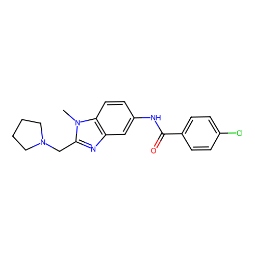 4-chloro-N-[1-methyl-2-(pyrrolidin-1-ylmethyl)-1H-benzimidazol-5-yl]benzamide structure