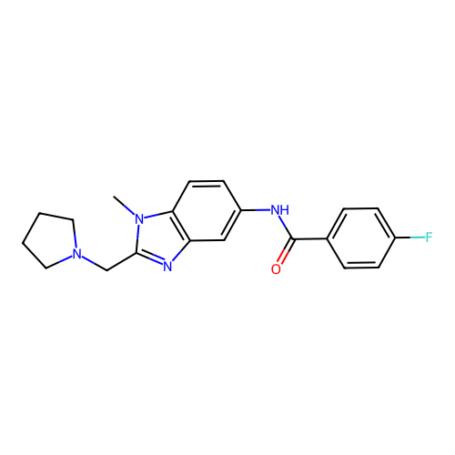 4-fluoro-N-[1-methyl-2-(pyrrolidin-1-ylmethyl)-1H-benzimidazol-5-yl]benzamide structure
